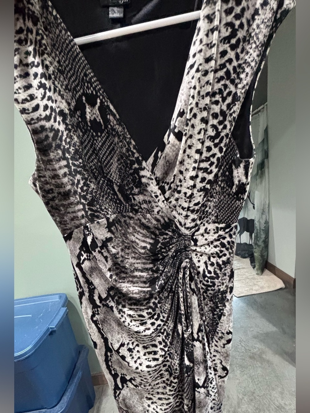 Chico's Black and White Animal-Print Wrap Midi Dress